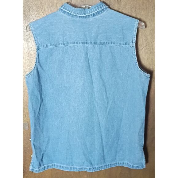 Vintage Blue Denim Jean Button Front Embroidered Butterfly Flower Woman Large - Picture 3 of 6